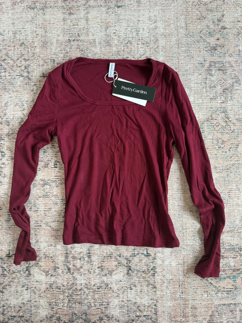 PrettyGarden Women's Long Sleeve Scoop Neck Top - Deep Burgundy